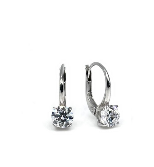 Light point earrings with 4 prongs, bridge and spring, Brillante Collection